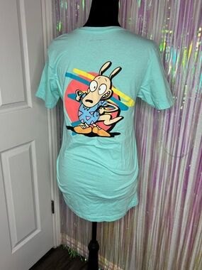 Nickelodeon Rocko’s Modern Life Aqua 100% Cotton Graphic Tee W/Logo Print Sz S